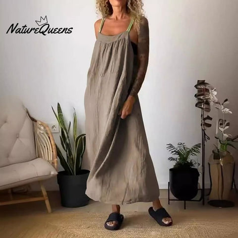 Women's Simple Cotton Linen Sling Dress🔥