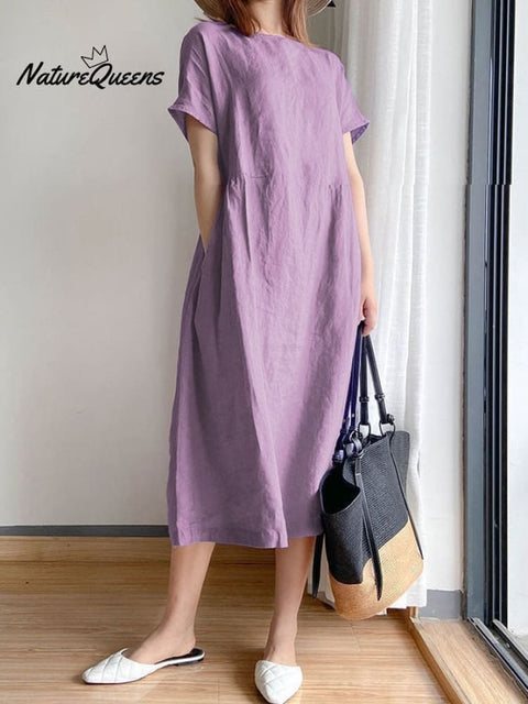 Women's Simple Literary Loose Solid Color Shift Dress