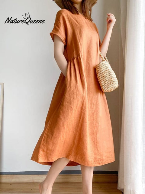 Women's Simple Literary Loose Solid Color Shift Dress