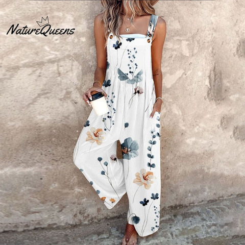 Breezy Plant Print Sleeveless Jumpsuit