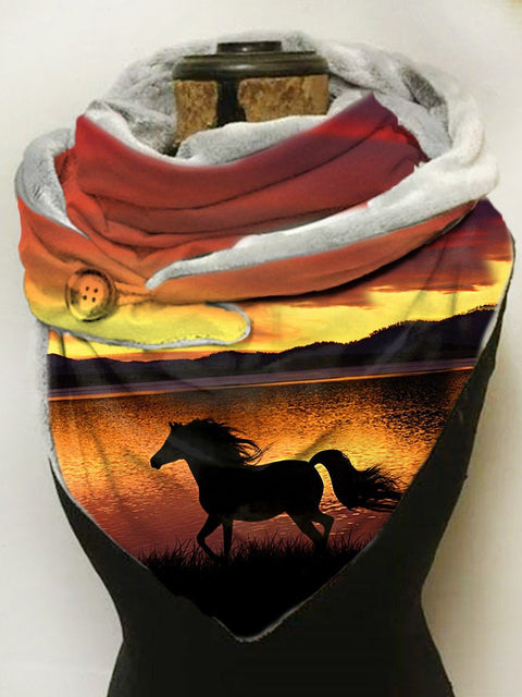 Horse-print casual fleece scarf and shawl
