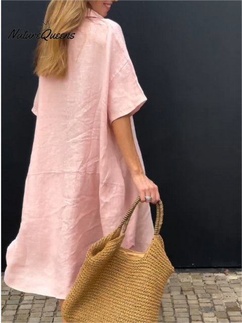 Half lapel cotton and linen dress