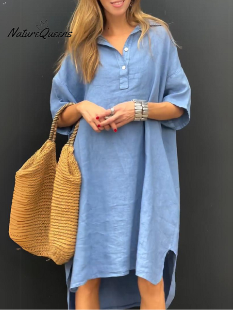 Half lapel cotton and linen dress