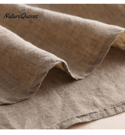 3/4 sleeve cotton and linen round neck shirt