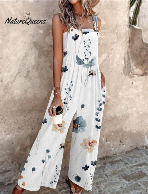 Breezy Plant Print Sleeveless Jumpsuit