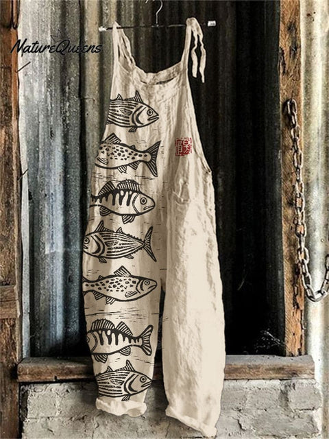 Fish Japanese Lino Art Linen Blend Jumpsuit