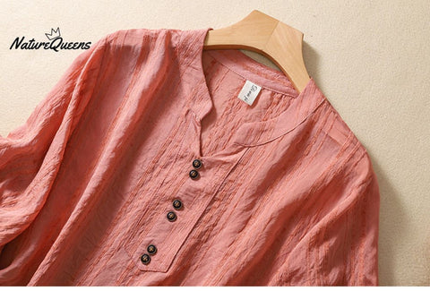 Casual all-match cotton linen jacquard shirt