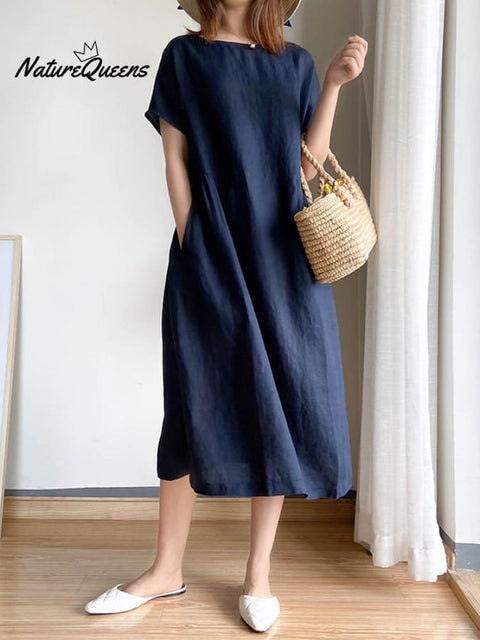 Women's Simple Literary Loose Solid Color Shift Dress