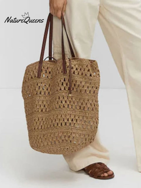 Bargaining Large -Capacity Shoulder Grass Compilation Bag New Casual Hollow Grass Bag Woven Bag And Holiday Beach Bag