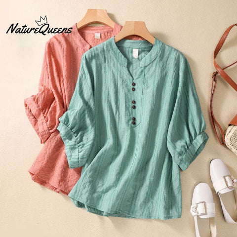 Casual all-match cotton linen jacquard shirt