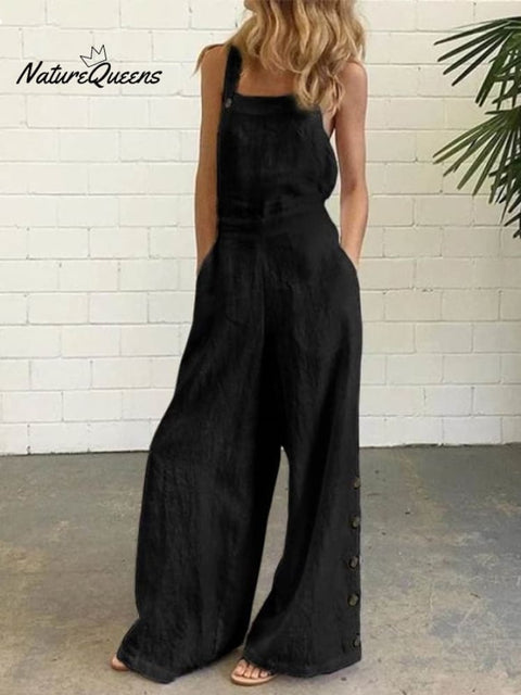 women's cotton linen wide leg jumpsuit