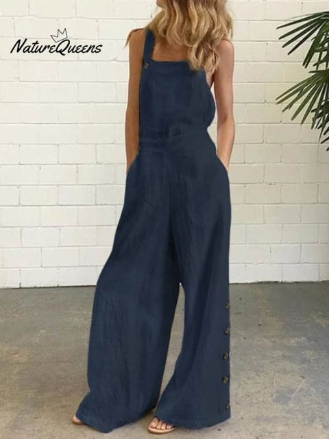 women's cotton linen wide leg jumpsuit