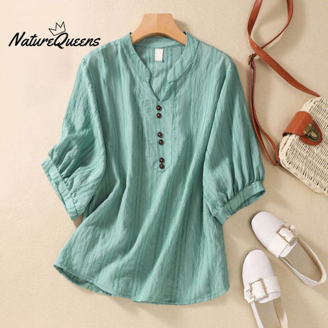 Casual all-match cotton linen jacquard shirt