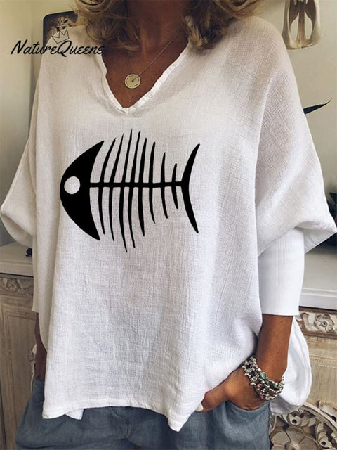 Women's Fishbone Print Cotton Shirt