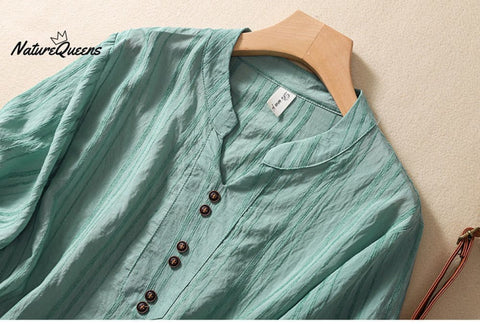 Casual all-match cotton linen jacquard shirt