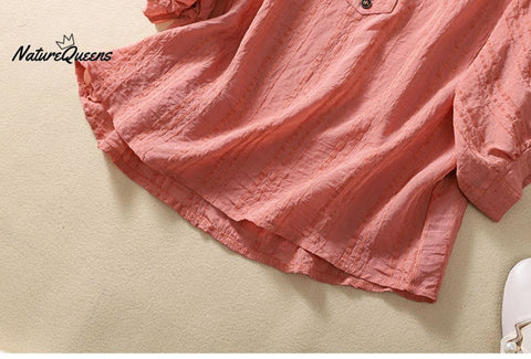 Casual all-match cotton linen jacquard shirt