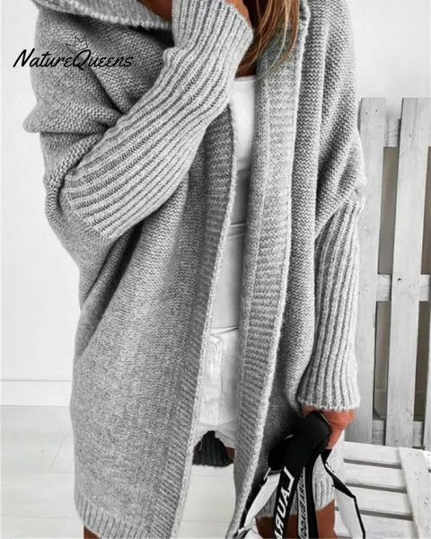 Bat Sleeve Hooded Soft Loose Patchwork Sweater