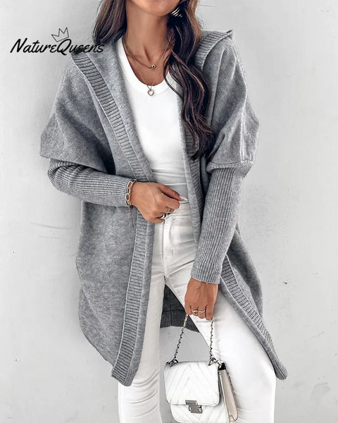 Bat Sleeve Hooded Soft Loose Patchwork Sweater