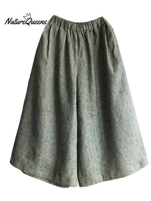 Cotton Loose Vacation Relaxed Elastic Waist Wide Leg Crop Pants