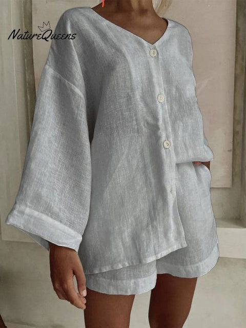 Fashionable cotton and linen shirts, shorts and casual suits