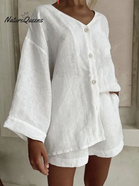 Fashionable cotton and linen shirts, shorts and casual suits