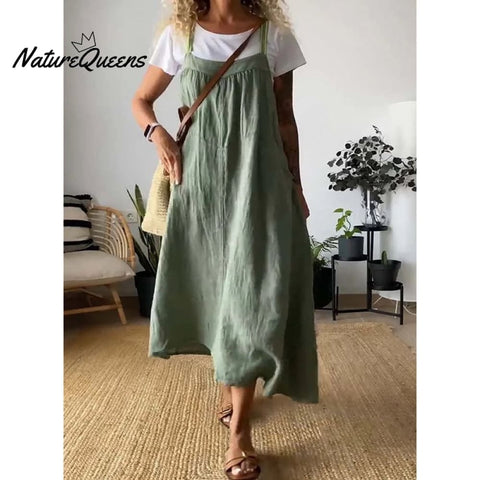Women's Simple Cotton Linen Sling Dress🔥