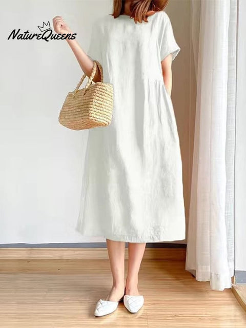Women's Simple Literary Loose Solid Color Shift Dress