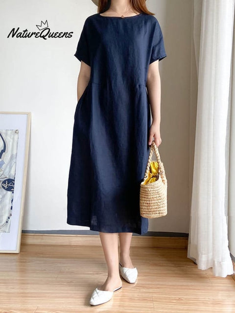 Women's Simple Literary Loose Solid Color Shift Dress