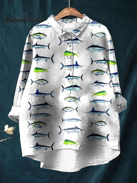 Women's Retro Sea Fish Art Print Casual Top