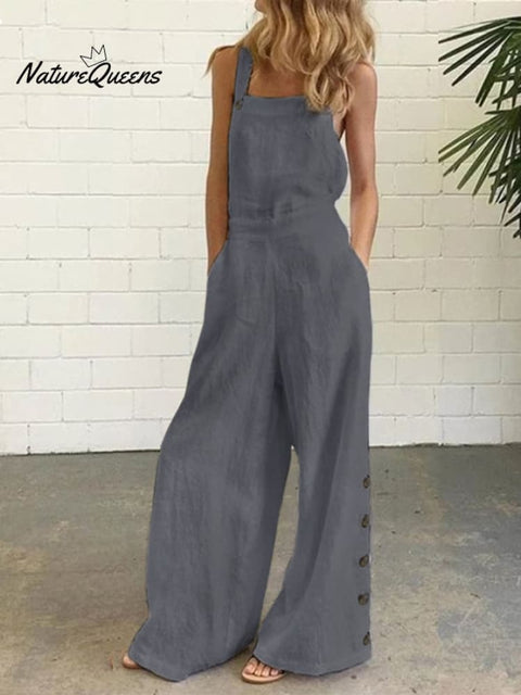 women's cotton linen wide leg jumpsuit