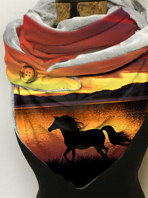 Horse-print casual fleece scarf and shawl