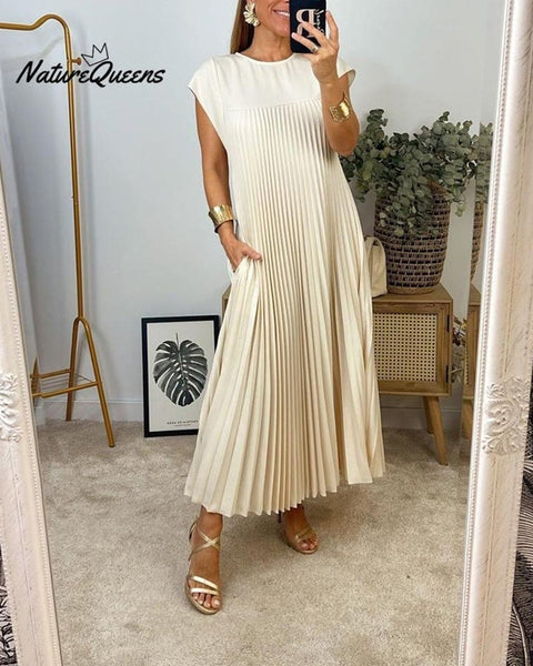 Women Pleated Simple Solid Color Dress