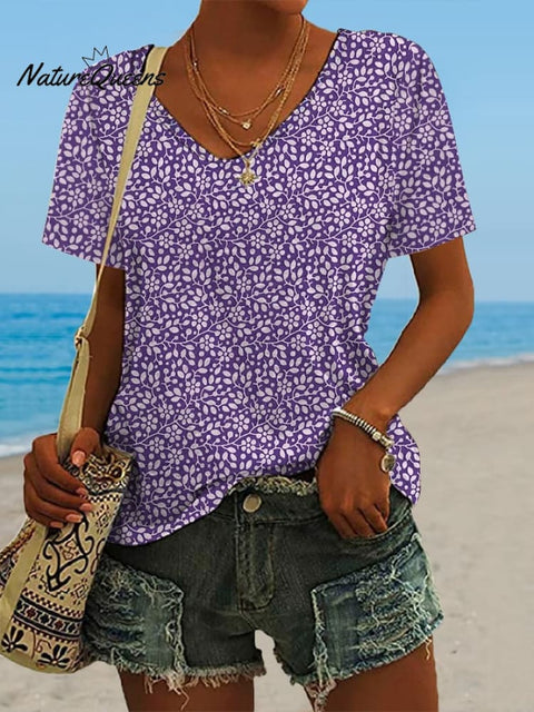 🔥Best Match🔥Women's Hawaiian Vacation Print Casual V-Neck T-Shirt