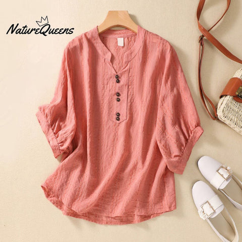 Casual all-match cotton linen jacquard shirt