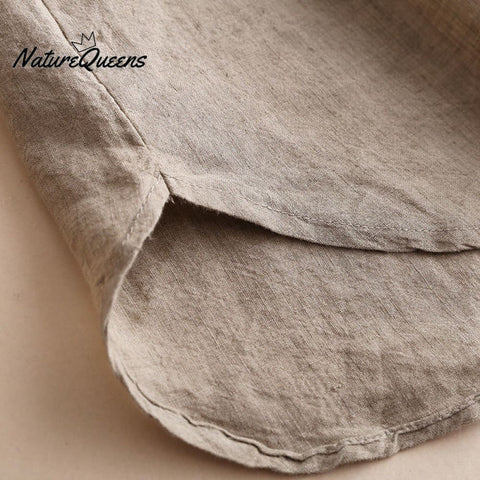 3/4 sleeve cotton and linen round neck shirt