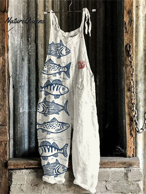 Fish Japanese Lino Art Linen Blend Jumpsuit
