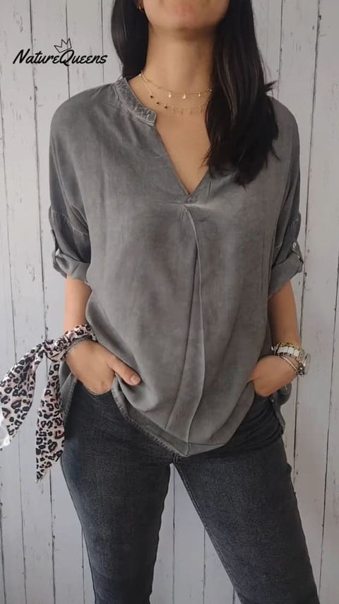 V-neck Mid-sleeve Comfortable Casual Top