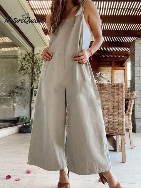 Women's casual cotton and linen jumpsuits