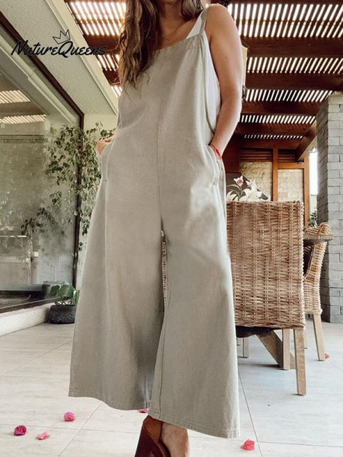 Women's casual cotton and linen jumpsuits