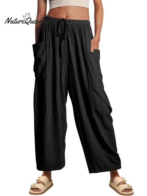 Women's Stylish Casual Fashionable Elastic Waist Loose Cotton Linen Pants