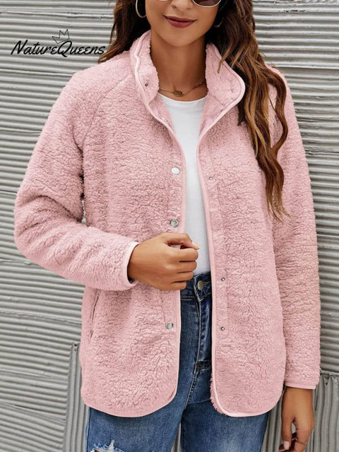 Women's Stylish Casual Fashionable Long Sleeve Solid Color Furry Single Breasted Coat