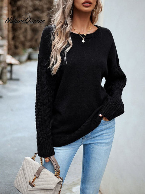 Autumn and Winter Women's Long-sleeved Sweater Tops Round Neck Sweater