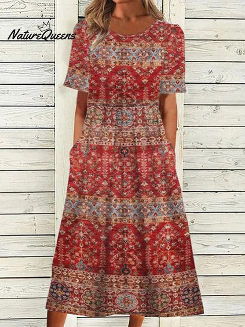 Boho Floral Print Loose Flowy Long Dresses