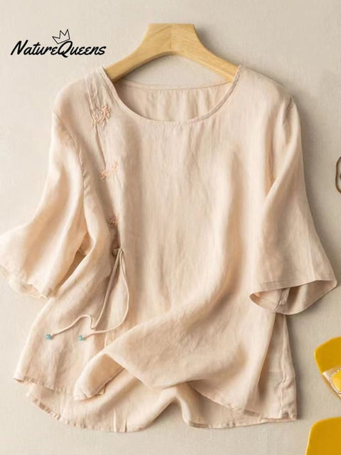 Ethnic Tassel Embroidery Short Sleeve Top