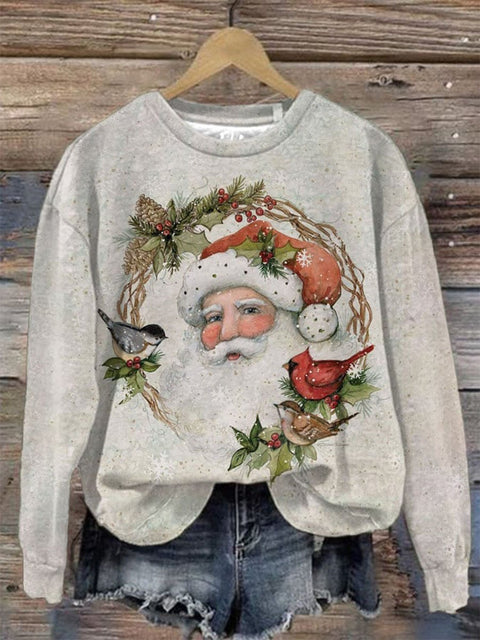 Cozy Retro Santas Christmas Print Casual  Sweatshirt