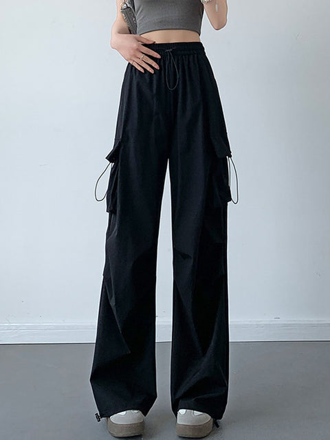 Women's Retro Stylish Casual High Waist Sports Parachute Wide Leg Pants