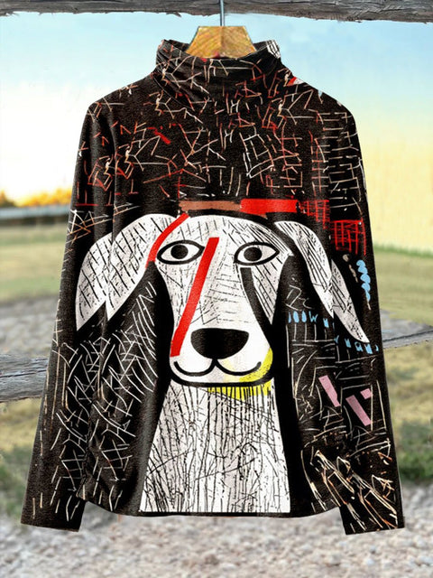 Women's Funny Dog Art  Print Casual 100% Cotton Top