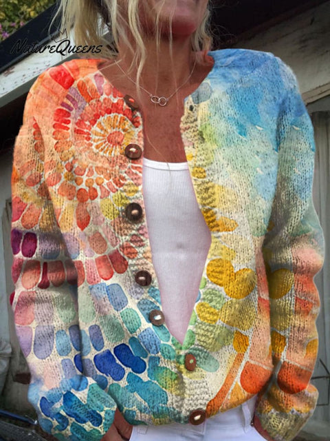 Abstract Geometry Art  Print Buttoned Cardigan Sweater