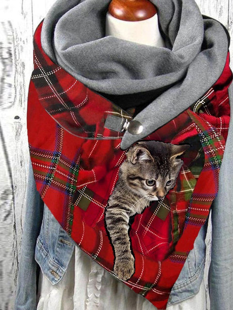 Christmas cat print casual fleece scarf and shawl