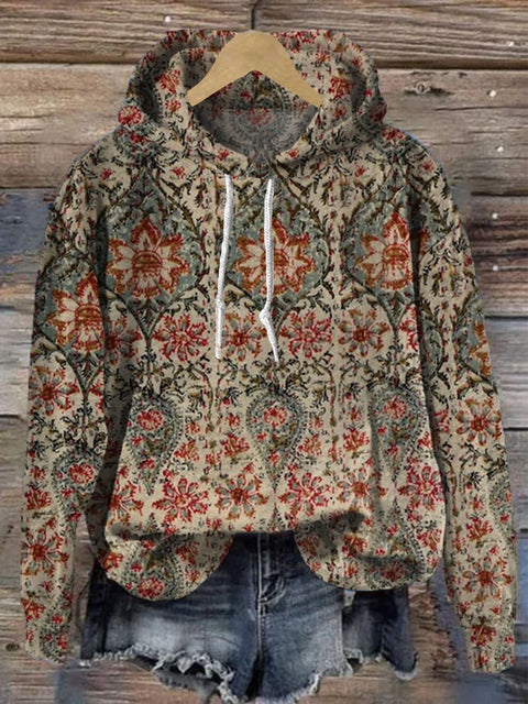 Flowers Retro Print Casual Hoodie Sweatshirt
